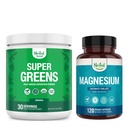 Nested Naturals Super Greens Daily Superfood Powder (30 Servings, Original) & Magnesium Glycinate Chelate (120 Capsules)