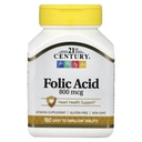 21ste eeuw 800 mcg Foliumzuur tabletten, Assorted, 180 Telling