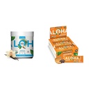 ALOHA Biologische Plant-Based Proteïne Poeder Vanille 19.6oz, Proteïne Bars Pindakaas Chocolade Chip 1.98oz Verpakking van 12 Bundel