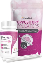 NutraBlast Boorzuur Vaginale Suppositoirs 600mg Bundel met Applicator, 30 Supposititories & 15 Applicators - Vrouwelijke Care - Made in USA
