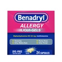 Benadryl Liqui-Gels Allergie Geneeskunde, Dye-Free Liquid Gel Capsules met 25 mg difenhydramine HCl Antihistamine voor Verlichting van Allergie en Koude Symptomen zoals Runny Nose & Sneezing, 24 st.
