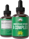 B Complex Liquid Drops Vegan Supplement. Beste 5 B vitamines met B3 Niacin, B6, B7 Biotin, B9 Folaat, Methylcobalamine B12. B-complex voor haar, huidnagels, energie. Voor volwassenen, mannen, vrouwen