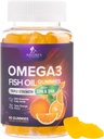 Omega 3 Fish Oil Gummies - Heart Health Support Omega 3 Gummy Supplement voor volwassenen en kinderen met hoge absorptie DHA & EPA, Joint & Brain Support, Delicious Orange Flavor Fish Oil Vitaminen, 60 Gummies