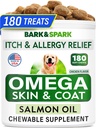BARK&SPARK Omega 3 voor honden - 180 Vish Oil Treats for Dog Sheding, Skin Allergy Kauwen, jeuk Relief, Hot spots Treatment - Joint Health - Skin and Coat Supplement - EPA & DHA Fatty Acids - Salmon Oil