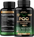 PQQ 40 mg - PQQ with CoQ10 Supplement - Mitochondrial Biogenesis & Cellular Energy Production - with Magnesium, Vitamines C, E & B2 - Pure & Highly Bio available Lab Tested - Made in USA - 60 Capsules