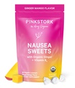 Pink Stork Organic Mango Sweets with Vitamine B6 for Morning Sickness and Motion Sickness, Added Ginger & Vitamine B6, 1st Trimester Grossesse Doit avoir - 30 bonbons enrobés
