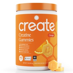 Creëer Creatine Monohydraat Gummy's voor mannen en vrouwen, Boost Focus, Kracht en Endurance, Anti-Melt Formula, Veganistisch, Glutenvrij, Non-GMO, 1,5 g Creatine per Gummy (Orange, 90 ct)