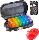 Serfeymi Weekly Travel Pill Organizer 2 keer Een dag AM PM Geupgraded Regenboog Pill Box 7 dag met Portable Zipper PU leren pil Case, Medicine Organizer voor pillen, Vitaminen, Visolie - Black 02