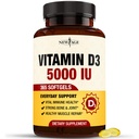 NOUVEAUX AGE Vitamine D3 5000 UI 125mcg Softgels - Soutien immunitaire, santé osseuse forte - Non-OGM, sans gluten, sans lait, 1 an d'approvisionnement (360 Softgels (paquet de 1))