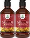 IJslands Wild Caught Cod Leverolie Liquid - Visoliedruppels met Omega 3, EPA, DHA, Vitamine D & A - Liquid Cod Lever Supplement voor hart, gewrichts, hersenen en Immune Ondersteuning - 240 ml (8 Ounce) 2 Pack