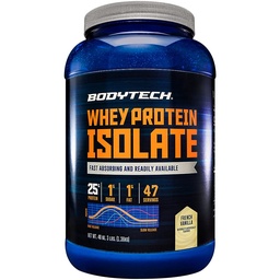 BODYTECH Wei Protein Isolaatpoeder - met 25 gram eiwit per portie & BCAA's - Ideaal voor post-workout spieropbouw & groei, Bevat melk & soja - vanille (3 pond)