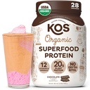 KOS Vegan Protein Powder Erythritol Free, Chocolate - Organic Pea Protein Blend, Plant Based Superfood Rich in Vitamins & Minerals - Keto, Dairy Free - Meal Replacement for Women & Men, 28 Servings