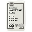 Medline 4 x 4 pouces Eponges de gauze, Non-Stérile 8-Ply Gauze tissé, 100% coton, Idéal pour la robe de plaie, soins de plaie, utilisation générale des premiers soins, paquet de 200