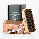 Baardborstel, Comb en schaar Set voor mannen baardverzorging - Borstelhaarborstel & Houten Comb & Roestvrij schaar - Baard Styling, Grooming & Shaping Tools