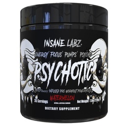 Insane Labz Psychotic Black Edition Mid Stimulant Pre Workout Powder, Energy Focus Pumps, geladen met Creatine Beta Alanine Taurine Gevoed door AMPiberry, 35 Servers (Watermeloen)