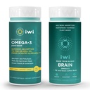 Iwi Omega-3 Essential & Brain Omega-3 Bundle, 30 Servings, Vegan Plant Based Algen Omega 3 met EPA + DHA, Krill & Fish Oil Alternative, No Fishy Aftersmaak