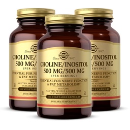 Solgar Choline/Inositol 500 mg/500 mg, 100 plantaardige capsules - Energiemetabolisme, levergezondheid, essentieel voor hersen- en zenuwfunctie - Niet-GMO, Veganistisch, Glutenvrij, Zuivelvrij, Kosjer - 50 porties
