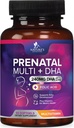 Prenatale vitamines met foliumzuur & DHA, foetale hersenontwikkeling Ondersteuning met folaat & omega 3's, prenatale multivitamine voor vrouwen, vitamine A, C, D, B6, B12 & ijzer, zwangerschapssupplement - 60 Softgels