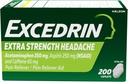 Excédrine Caplets de soulagement de la douleur pour soulager les maux de tête, acétaminophène 250mg, aspirine 250mg, caféine 65mg, analgésique, 200 Compte