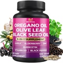 BMVINVOL Oregano Knoflook Olive Leaf Black Seed + 5 More - Immune Support & Digestief Health Supplement voor vrouwen en mannen - 100 capsules