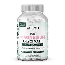 Organics Ocean Pure Magnesium Glycinate met zink - Maximale sterkte chelated Magnesium Supplement voor vrouwen en mannen voor spierkrampen en slaapondersteuning - 90 Capsule