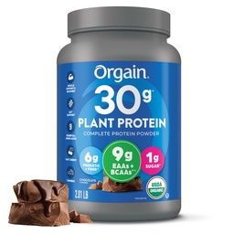 Orgain Organic 30g Vegan Protein Powder, Chocolate 9g EAAs + BCAAs, Plant Protein, 6g Prebiotic + Fiber, 1g Sugar, Pre-Workout, Muscle Support + Recovery - 2.01.lb (Verpakking mei Vary)