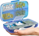 Pill Organizer Airtight Pill Box Large Pill Dispenser Home Travel Support Portable Vitamine Sorter Jumbo Taille 8 Compartiment Airtight Vitamine Container Daily Medicine Travel Essentials