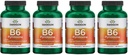 Swanson B6 Pyridoxine - Supplément de vitamine favorisant la santé cardiovasculaire et le métabolisme énergétique - Formule naturelle favorisant le mieux-être général - (250 capsules, 100 mg chacune) (4 pack)