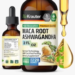 BIO KRAUTER Maca Root and Ashwagandha Tinctuur - Maca & Ashwagandha Supplements for Men & Women - Liquid Supplement for Mood Support - Alcohol and Sugar Free - Vegan Drops 2 Fl.Oz.