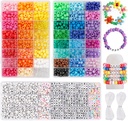Quefe 3960st Pony Kralen voor vriendschap armband maken Kit 48 kleuren Kandi kralen Set, 2400st Plastic Regenboog Bulk en 1560st Letter Kralen met 20 Meter Elastische Threads voor ambachtelijke sieraden ketting