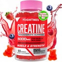 Creatine Monohydraat Gummies for Men & Women - Createine Pre-Workout Gummies with Taurine & Vitamin B6 B12 for Maximum Strength, Muscle, Energy, Endurance & Focus, Organic, Vegan-60 Count