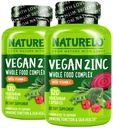 NATURELO Vegan Zinc Immune Support Capsules - Complexe alimentaire entier avec vitamine C pour la peau, les cheveux et les ongles sains - 120 Capsules (Pack of 2)