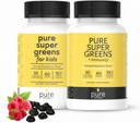 Super Greens Multivitamine Gummies voor kinderen en volwassenen - Immune Support en spijsverteringssupplementen - Vitamine A, B, C, E, K - Vegan Kauwtabletten met 30 Superfoods (2 Flessen, 60 Tellen Elk)
