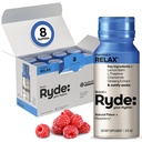Ryde: Relax Shot , Flacon framboise , Baume de citron , L-Theanine , Ginseng & Camomille , 0 Calories , 0 Sucre , 2 FL OZ Shots , vous aide à vous détendre* (8 Pack)