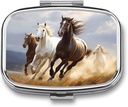 Paarden Running Art Pill Box 2 Compartiment Portable Pill Case Daily Square pil Organizer voor Pocket Portemonnee Dagelijkse geneeskunde Container om vitamines Visolie reizen Gifts