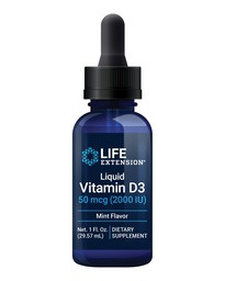Life Extension Liquid Vitamin D3 (Mint), 50 mcg (2000 IE), Immuun System Support, Bone Health, Whole-Body Health, Tasty Pepermuntsmaak, Glutenvrij, Non-GMO, 29,57 ml