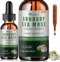 Soursop Graviola Liquid Drops with Sea Moss, Vitamins B6 & C, Zink, Kurkuma & Black Pepper - Natural Soursop Leaf Extract for Immune Support - Vegan, Non-GMO, Glutenvrij, 2 Fl Oz