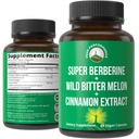 Ultra High Strength 4-In-1 Super Berberine breveté GlucoVantage + Wild Bitter Melon + Extrait de cannelle + Capsules Vegan Picolinate de chrome. Grand supplément pour soutenir les épis et l'énergie après-relais