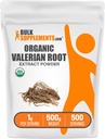 BulkSupplements.com Organisch Valeriaan Extract Poeder - afkomstig van Valeriaanwortel, kruidensupplement - Glutenvrij, 1g per portie, 500g (1.1 lbs) (verpakking van 1)