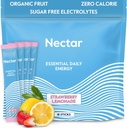 Booster d'énergie Nectar - Caféine biologique, B12 et électrolytes - Sans sucre et sans calories – Café sain, boisson énergétique et substitut de soda – hydratation et supplément énergétique (Straw. Lemonade 18 Packets)