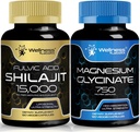 Glycinate de magnésium Capsules - 750mg - Supplément de magnésium Supplément d'absorption élevée │Shilajit Capsules organiques pures de l'Himalaya avec l'acide fulvic naturel