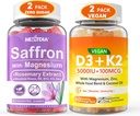2Pack Saffron Supplementen Gummies + 2Pack Vegan Vitamine D3 5000IU K2 Gummies, Whole Food Blend, Kokosolie, Magnesium