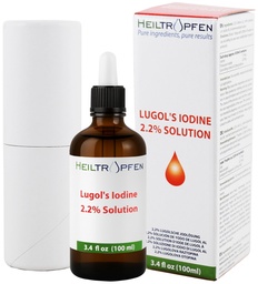 2.2% Lugol's Iodine Solution 3.4 Fl Oz | Pharmaceutical Grade Ingredients | Lugols Solution Made with Iodine and Potassium Iodide | Third-Party Tested | Heiltropfen®