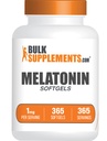 BulkSupplements.com Melatonine 1mg Softgels - Melatonine voor volwassenen, Slaapsupplement - 1mg Melatonine per Serving, Glutenvrij, 1 Softgel per Serving, 365 Tellen (Pack of 1)