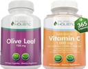 Pure Holistische Olive Leaf Extract 750mg + Vitamine C 1000mg 2 Stage Release Bundle - 485 Vegan Capsules - Made in The USA