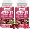 Vitamine B12 Complex 5000 mcg Methyl B12, Adenosyl B12 & Hydroxy B12, met Coenzyme Q10, Folaat, Vitamine C, Kauwbaar B 12 voor energieondersteuning, Metabolisme, Bone Health - Cherry Flavor, 2 Pack