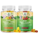 Bundle of Kids Gummies - DHA Fatty Acids Omega 3 6 9 for Brain, Immune Strength & Vision and Multivitamine for Immune Support with Vitamines A, C, D3, E, B6 & B12, Zink & Jodium