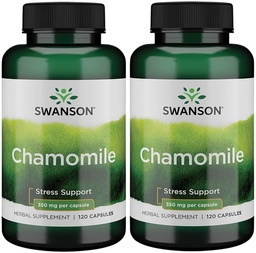 Swanson kamille Stress Support - Gemaakt met Duitse kamillebloem - kruidensupplement om stress, ontspanning en slaapondersteuning te bevorderen - helpt gemakkelijk lichaam en geest - (120 capsules), 2 Pack