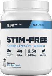 Transparent Labs Stim-Free Pre-Workout - Caféine et Stim Free Pre Workout Poudre pour hommes et femmes avec Beta Alanine Powder, Citrulline Malate, & elevATP - 30 portions, Blue Raspberry