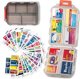 Pillen Organisator met Medicine Labels Travel Daily Pill Container Mini Medication Organizer Storage Pillen Organizer Travel Essentials Pill Case 7 Day (Roze & 161 Lables)